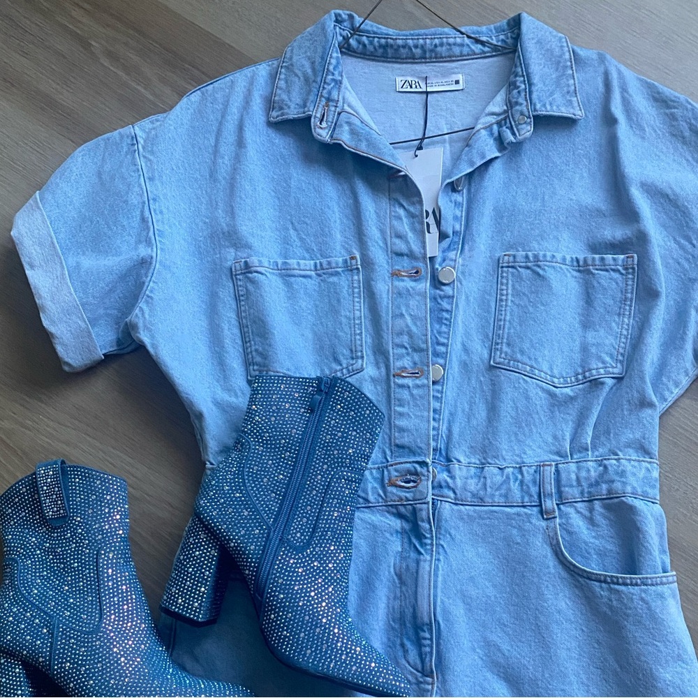 Zara Light Blue Denim Romper